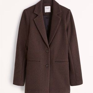 Abercrombie Heavyweight Wool-Blend Blazer Coat in brown plaid sz XS tall